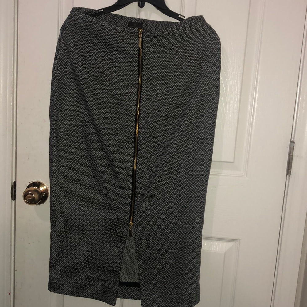 Worthington Women's Gray and Black Basketweave Zip Front Knit Pencil Skirt NWT